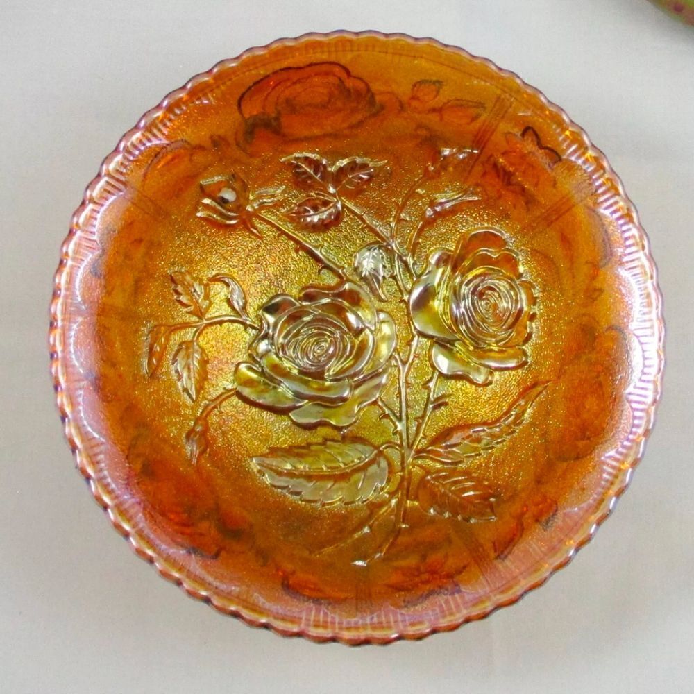 Carnival glass rose bowl